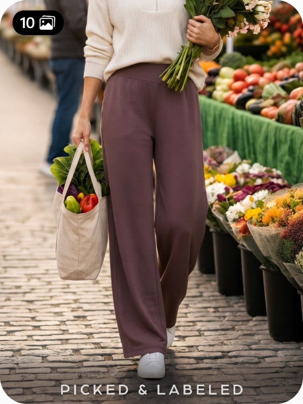 Z by Zella Whisper Knit High Waist Pants Women's Size Large Grey Plum NWT